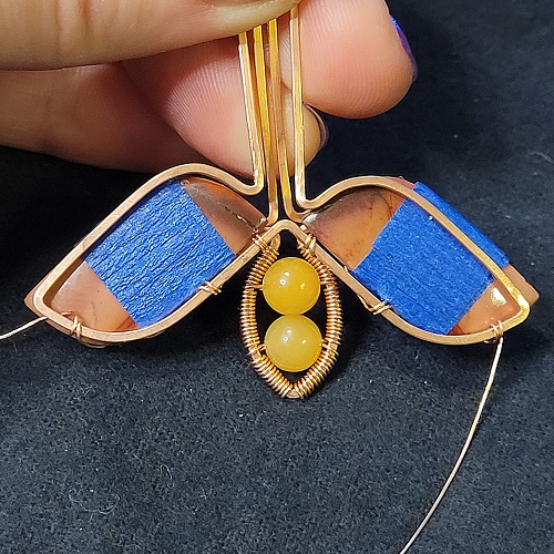 Jennifer Brooks's Rosy Maple Moth Pendant - , Contemporary Wire Jewelry, Lashing, Wire Lashing, Wire Wrapping, Wrapping, Wire Wrapping Jewelry, rosy maple moth pendant